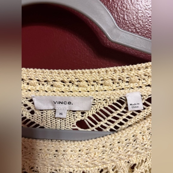Vince Crochet Sweater Women’s Size XL Light Yellow Open Knit Boho Scandi Girl - Picture 2 of 8